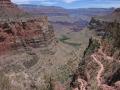 From the Sounth Rim you can see the trail we followed. The trail disappears where it begins the final descent to the Colorado River. In the background is Bright Angel Creek canyon where our journey began.